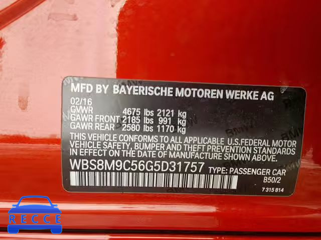 2016 BMW M3 WBS8M9C56G5D31757 image 9
