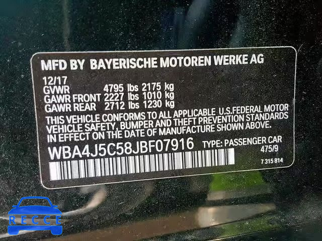 2018 BMW 440I GRAN WBA4J5C58JBF07916 image 9