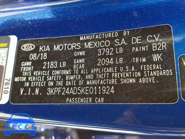 2019 KIA FORTE FE 3KPF24AD5KE011924 image 9