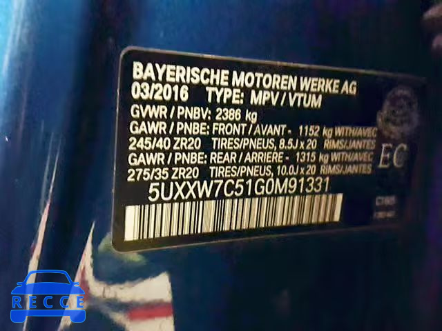 2016 BMW X4 XDRIVEM 5UXXW7C51G0M91331 image 9