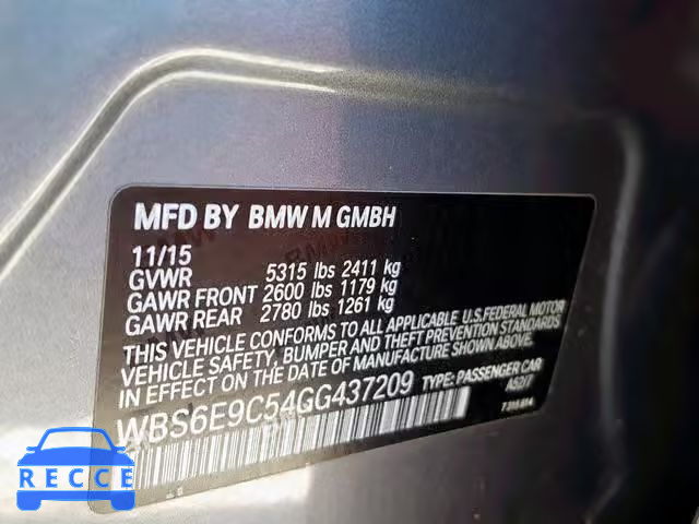 2016 BMW M6 GRAN CO WBS6E9C54GG437209 зображення 9