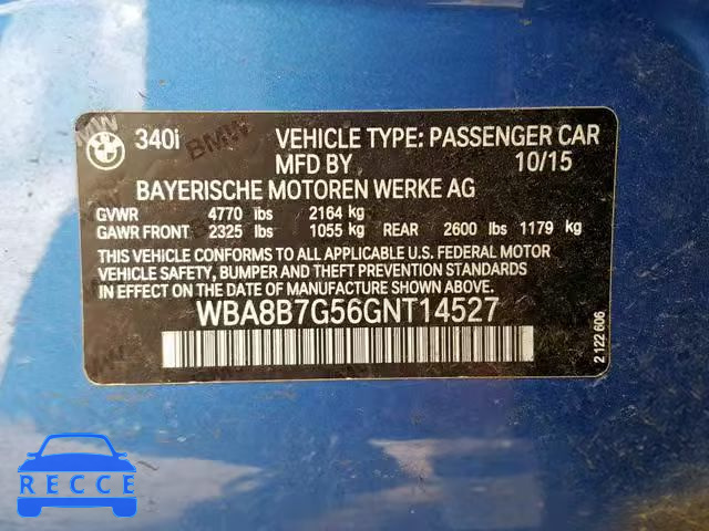 2016 BMW 340 XI WBA8B7G56GNT14527 зображення 9