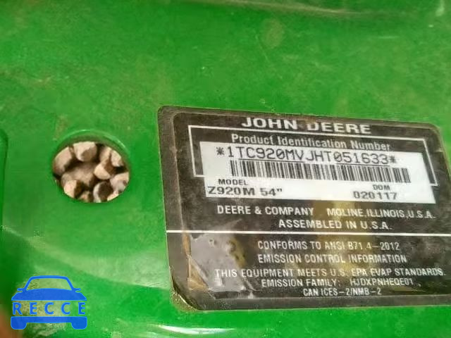 2017 JOHN DEERE TRACTOR 1TC920MVJHT051633 зображення 9