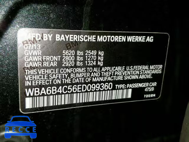 2014 BMW 650 XI WBA6B4C56ED099360 зображення 9
