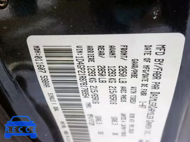 2007 DODGE CARAVAN C/ 1D4GP21R87B178954 image 9