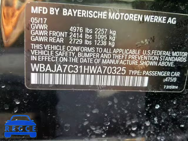 2017 BMW 530 XI WBAJA7C31HWA70325 зображення 9