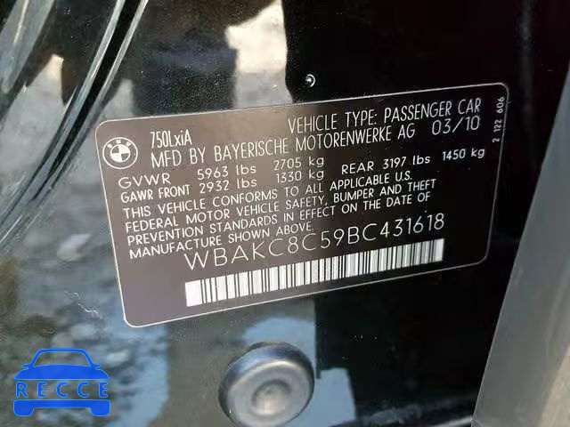 2011 BMW 750LXI WBAKC8C59BC431618 Bild 9