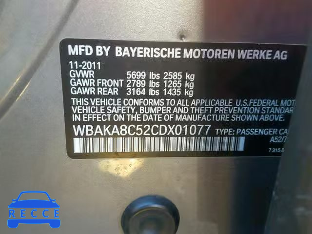 2012 BMW 750 I WBAKA8C52CDX01077 image 9