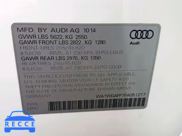 2015 AUDI Q5 PRESTIG WA1WGAFP7FA051217 зображення 9