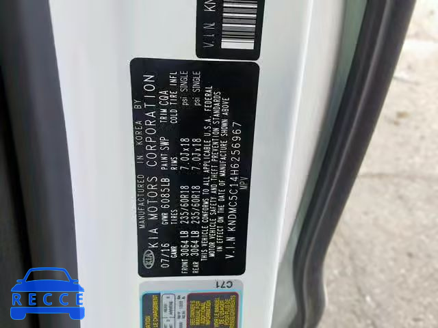 2017 KIA SEDONA EX KNDMC5C14H6256967 зображення 9