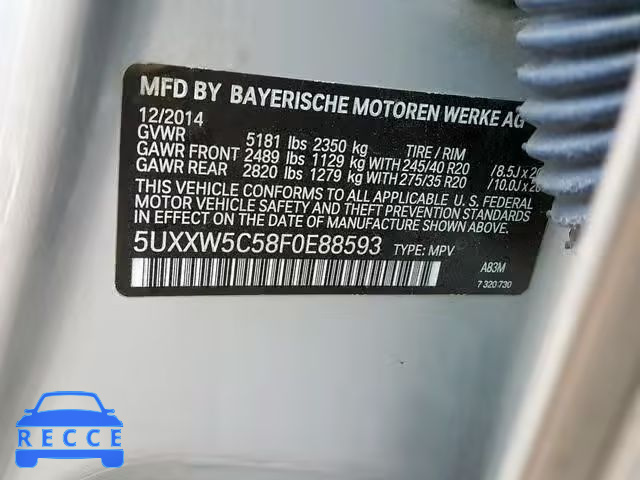 2015 BMW X4 XDRIVE3 5UXXW5C58F0E88593 image 9