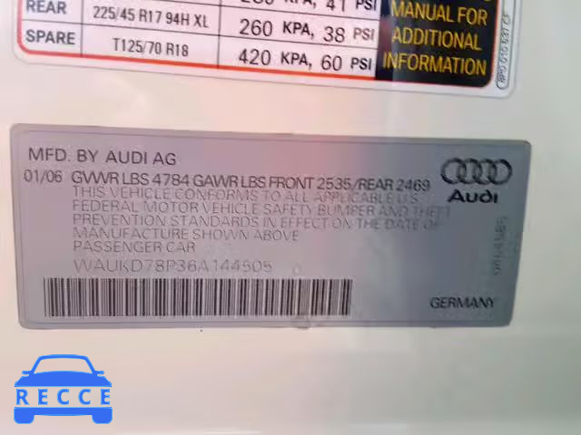 2006 AUDI A3 S-LINE WAUKD78P36A144505 зображення 9