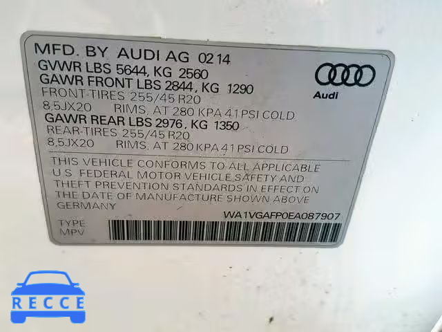 2014 AUDI SQ5 PRESTI WA1VGAFP0EA087907 Bild 9