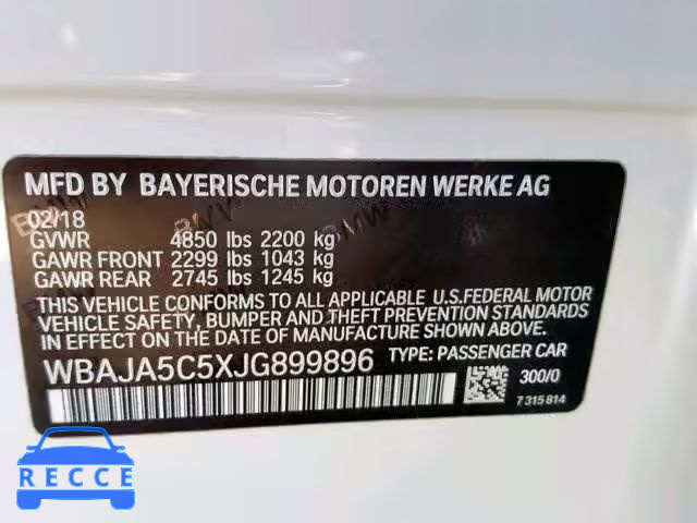 2018 BMW 530 I WBAJA5C5XJG899896 image 9