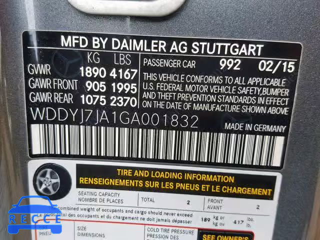 2016 MERCEDES-BENZ AMG GT S WDDYJ7JA1GA001832 зображення 9