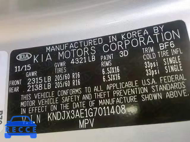 2016 KIA SOUL EV + KNDJX3AE1G7011408 image 9