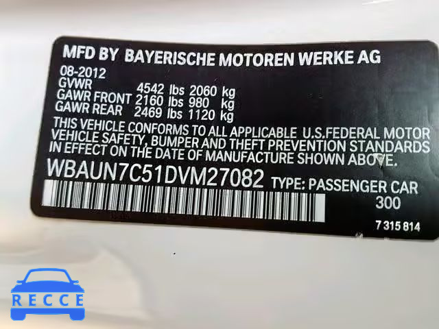 2013 BMW 135 I WBAUN7C51DVM27082 зображення 9