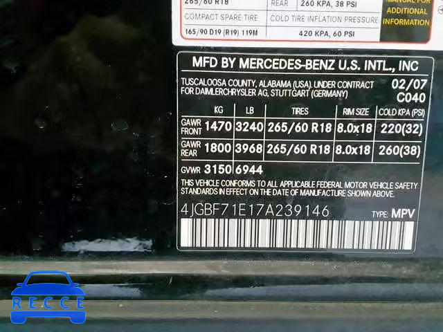 2007 MERCEDES-BENZ GL450 4JGBF71E17A239146 зображення 9
