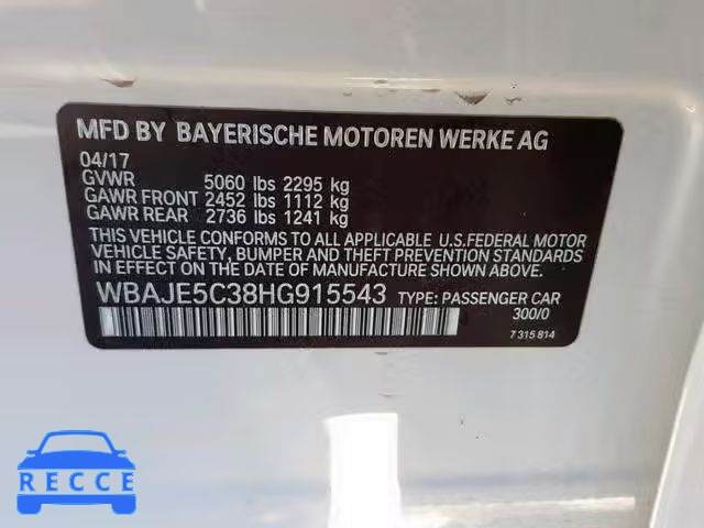 2017 BMW 540 I WBAJE5C38HG915543 зображення 9