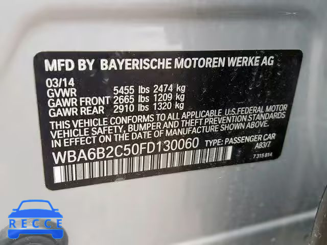 2015 BMW 650 I WBA6B2C50FD130060 image 9