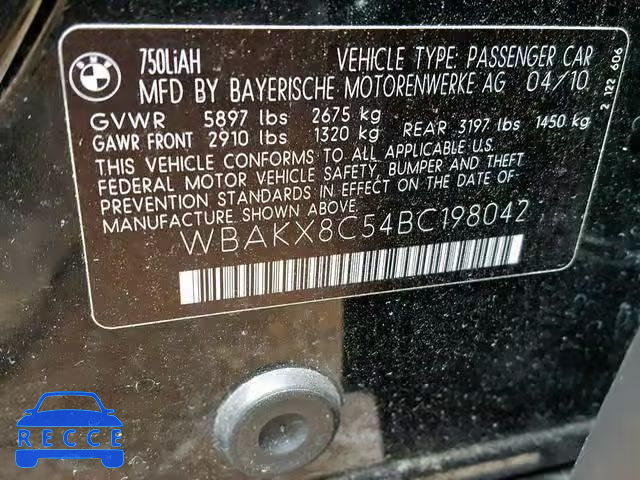 2011 BMW 750 LI WBAKX8C54BC198042 зображення 9