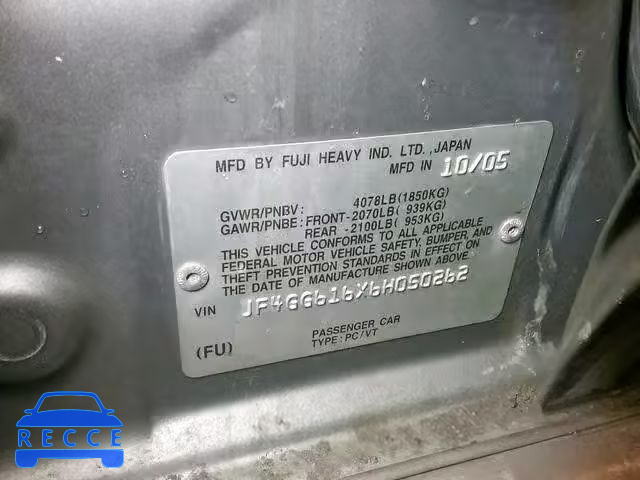 2006 SAAB 9-2 2.5I JF4GG616X6H050262 image 9