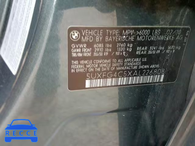 2010 BMW X6 XDRIVE3 5UXFG4C5XAL226808 image 9