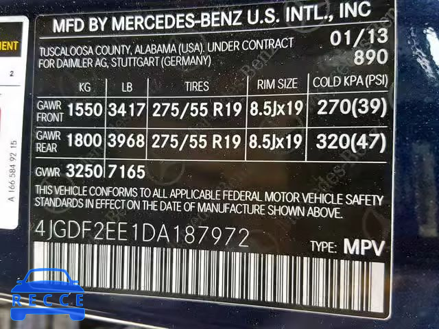 2013 MERCEDES-BENZ GL 350 BLU 4JGDF2EE1DA187972 Bild 9