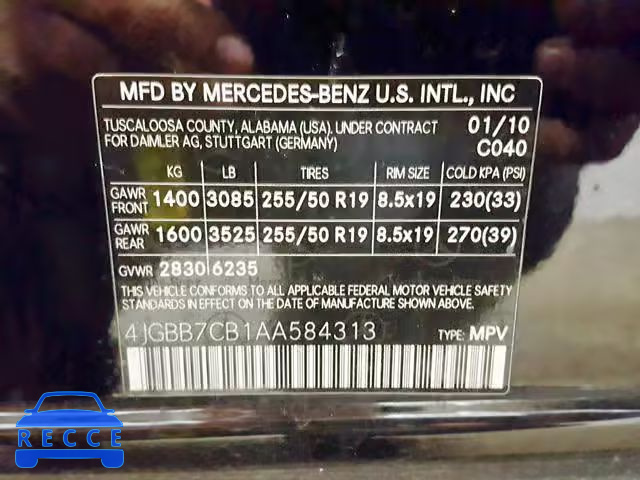 2010 MERCEDES-BENZ ML 550 4MA 4JGBB7CB1AA584313 Bild 9