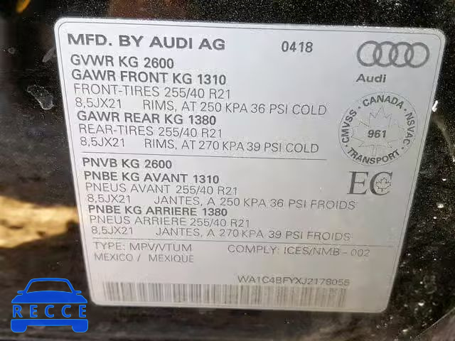 2018 AUDI SQ5 PRESTI WA1C4BFYXJ2178055 image 9