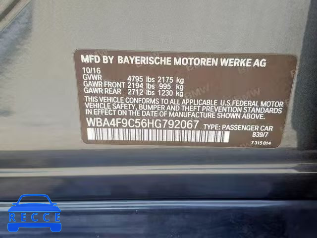 2017 BMW 430XI GRAN WBA4F9C56HG792067 image 9