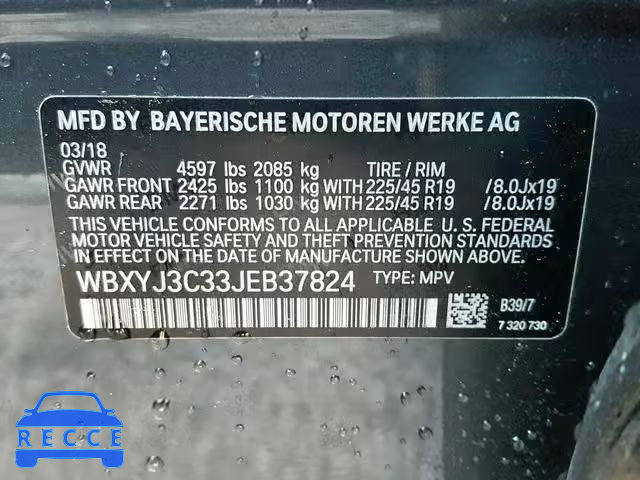2018 BMW X2 SDRIVE2 WBXYJ3C33JEB37824 image 9
