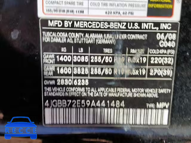 2009 MERCEDES-BENZ ML 550 4JGBB72E59A441484 Bild 9