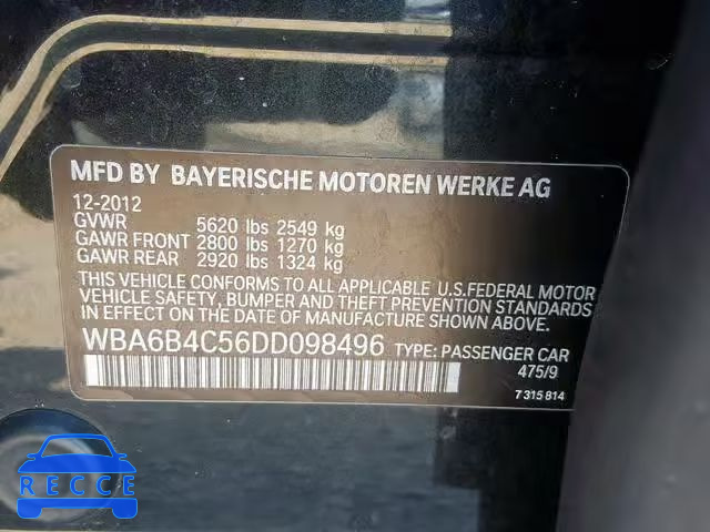 2013 BMW 650 XI WBA6B4C56DD098496 зображення 9