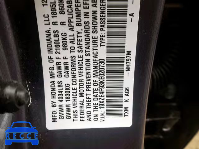 2019 HONDA INSIGHT TO 19XZE4F93KE020730 image 7