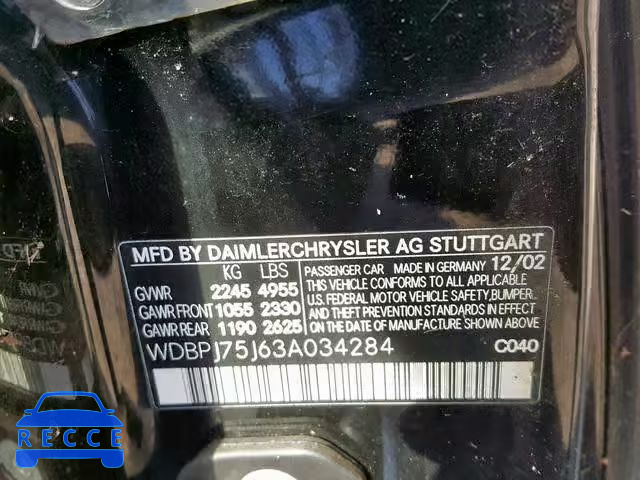 2003 MERCEDES-BENZ CL 500 WDBPJ75J63A034284 Bild 9