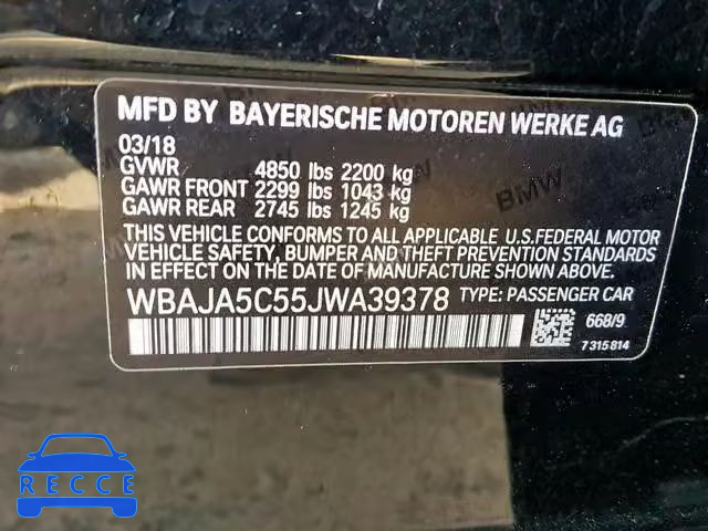 2018 BMW 530 I WBAJA5C55JWA39378 image 9