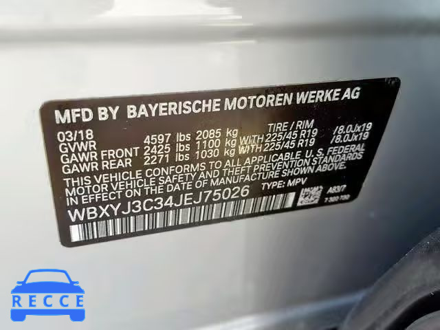2018 BMW X2 SDRIVE2 WBXYJ3C34JEJ75026 зображення 9