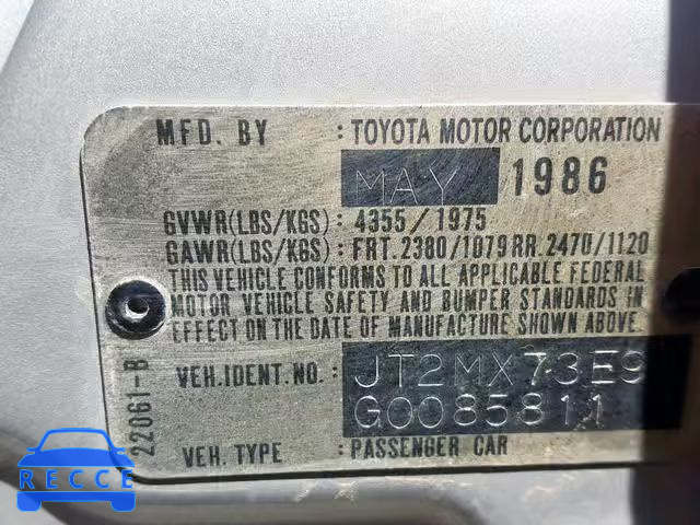 1986 TOYOTA CRESSIDA L JT2MX73E9G0085811 image 9