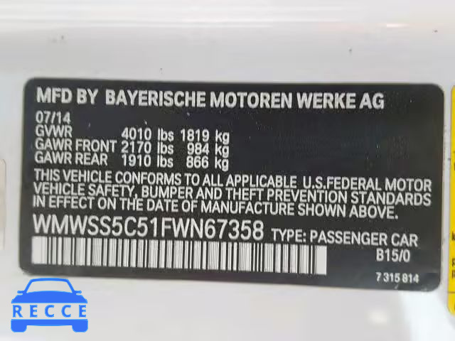 2015 MINI COOPER S P WMWSS5C51FWN67358 image 9