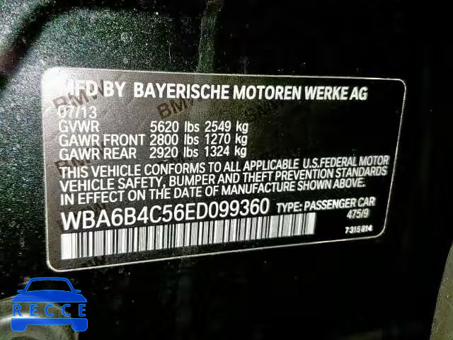 2014 BMW 650 XI WBA6B4C56ED099360 Bild 9