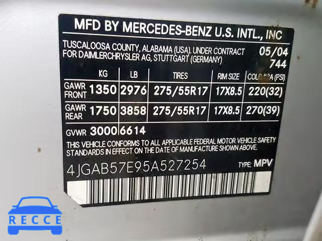 2005 MERCEDES-BENZ MERCEDES-M 4JGAB57E95A527254 image 9