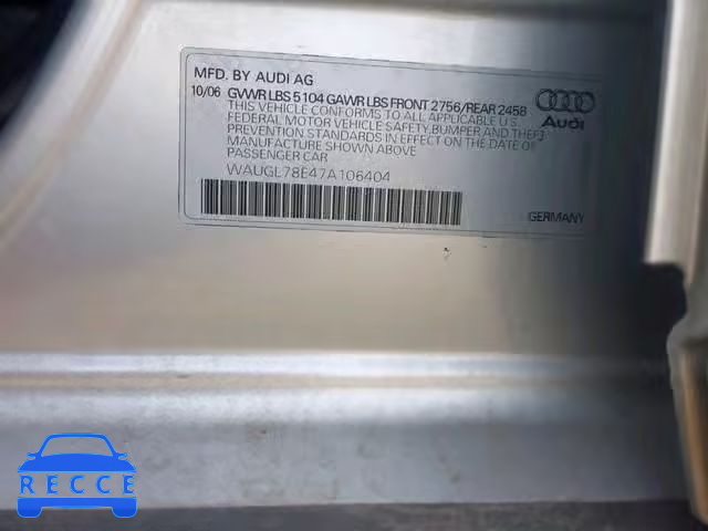 2007 AUDI NEW S4 QUA WAUGL78E47A106404 зображення 9