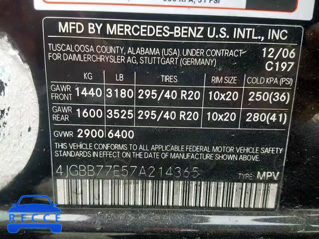 2007 MERCEDES-BENZ ML 63 AMG 4JGBB77E57A214365 зображення 9