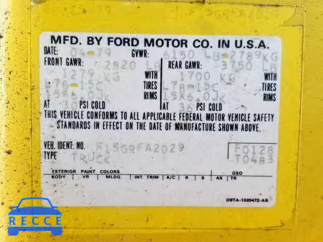 1979 FORD F-150 F15GRFA2029 image 9