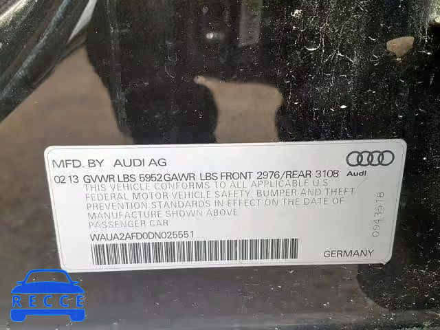 2013 AUDI A8 QUATTRO WAUA2AFD0DN025551 image 9