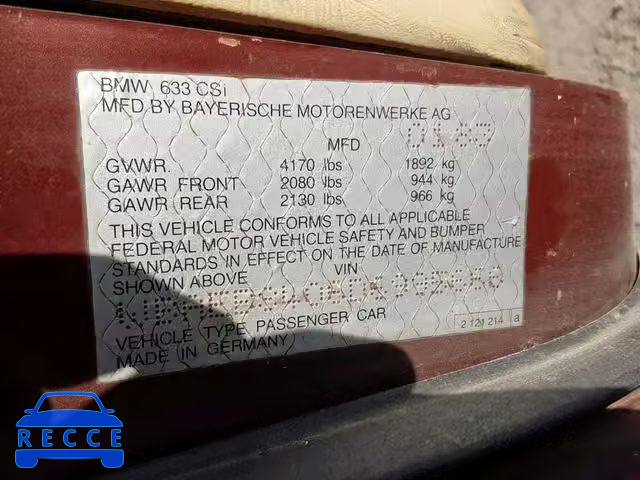 1983 BMW 633 CSI AU WBAEB8406D6995666 зображення 9