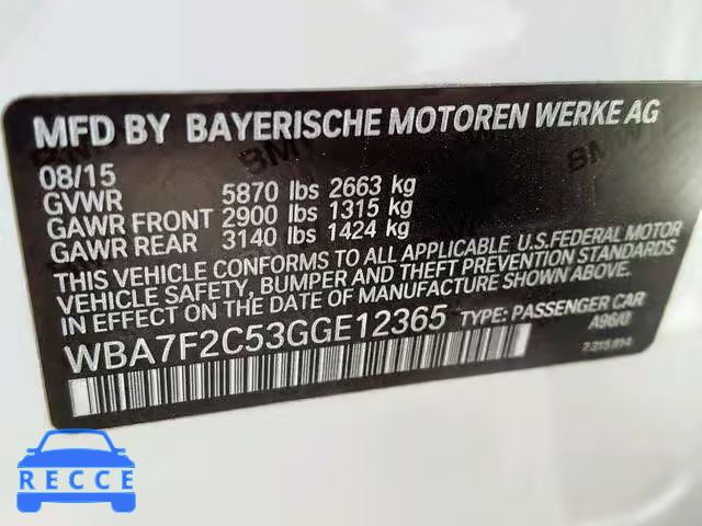 2016 BMW 750 XI WBA7F2C53GGE12365 зображення 9