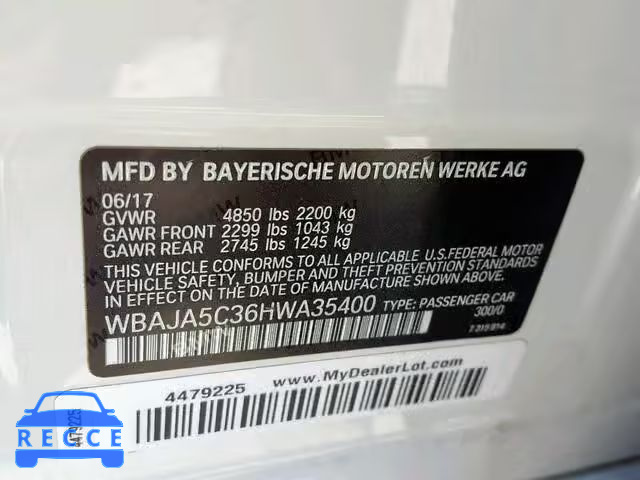 2017 BMW 530 I WBAJA5C36HWA35400 зображення 9