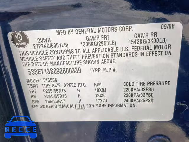 2009 SAAB 9-7X 4.2I 5S3ET13S092800339 image 9